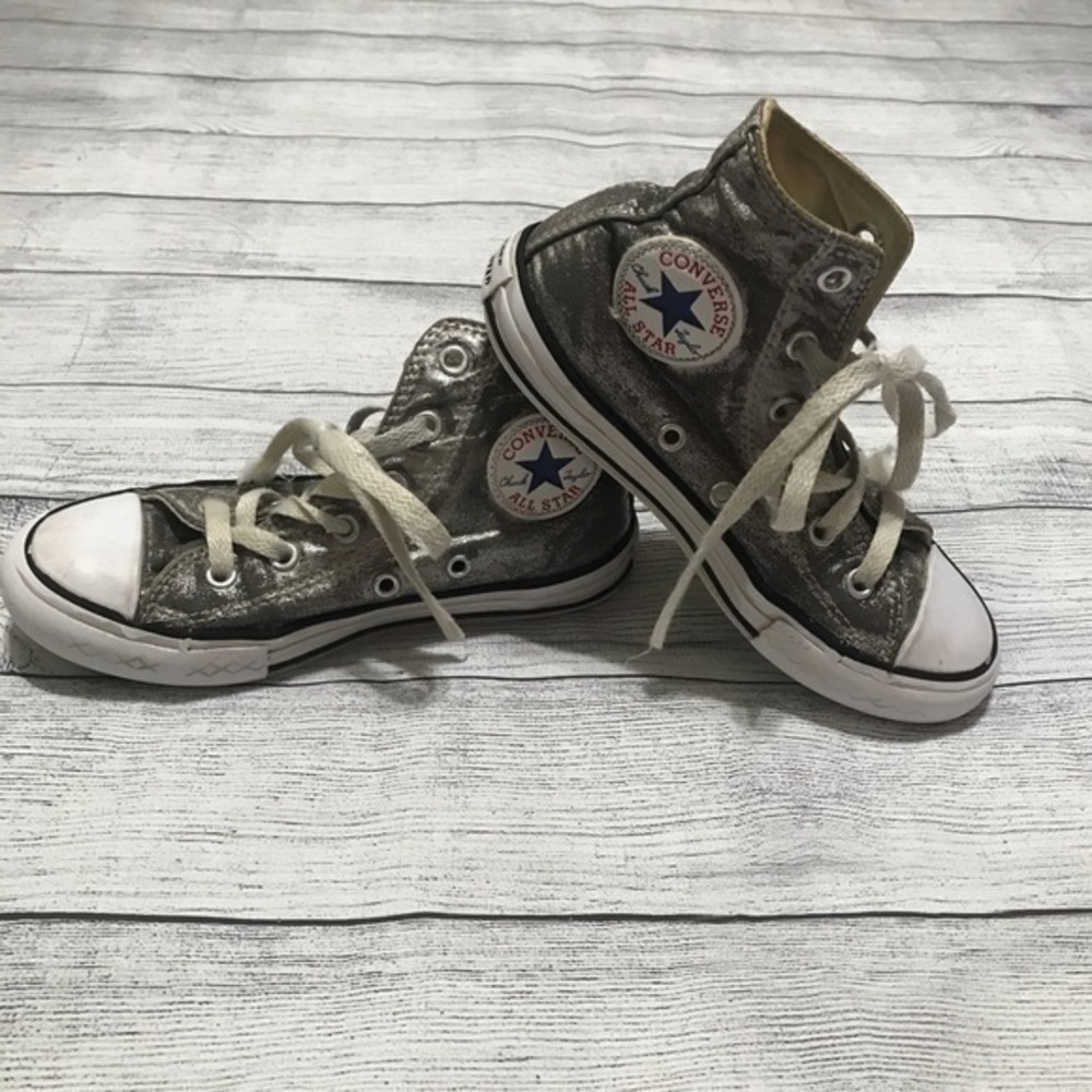 Converse Silver High Top Chuck Taylor Shoe…